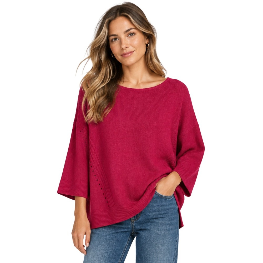 Anthropologie Sweater Womens XS Pink Linen Blend Chunky Knit‎ Eyelet Coastal